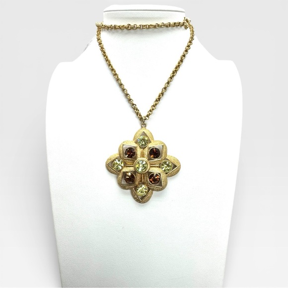 SARAH COVENTRY Vintage “Starburst" Peridot & Topaz Crystal Pendant Necklace - Picture 3 of 13